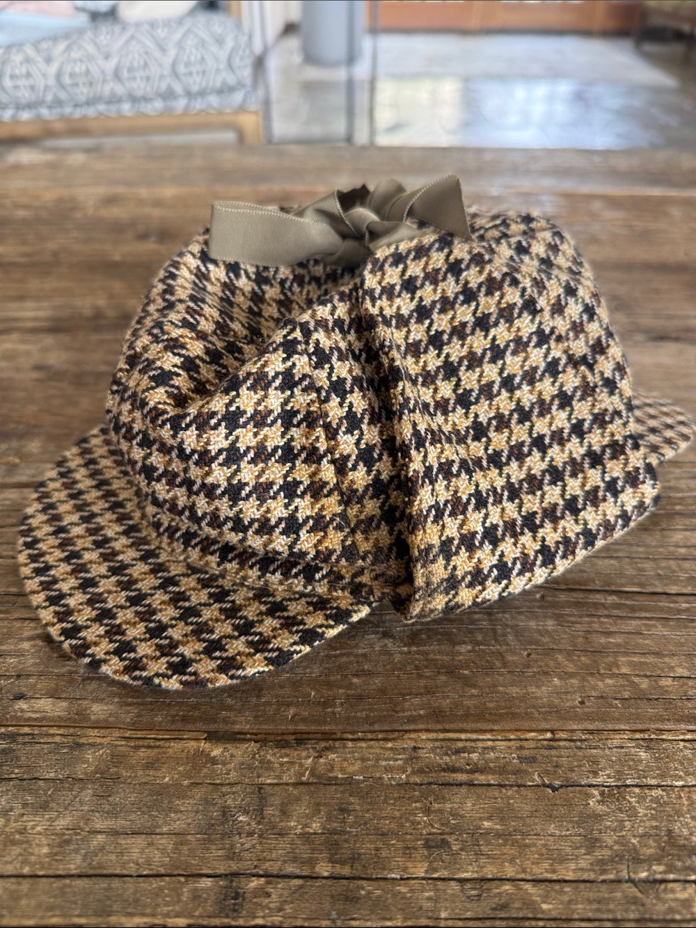 Houndstooth Deerstalker Cap - Brown Multicolor Kenmore made in Scotland
